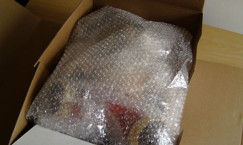 The bear, packaged in bubble wrap.